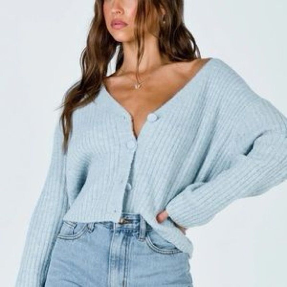 Princess Polly Baby blue Ribbed Cropped Wool Blend Cardigan small / medium